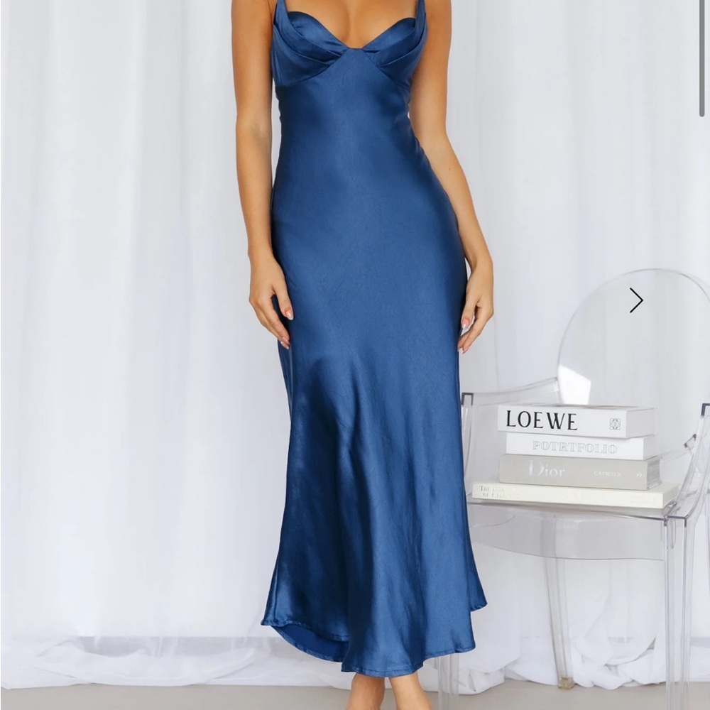 Hello Molly Blue SATIN MAXI DRESS XL